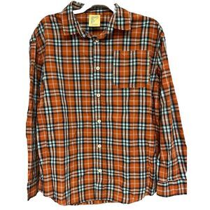 THEREABOUTS Plaid Boys XL 18H/20H Orange BlackWhite Long Sleeve Pocket Shirt NWT